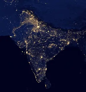 Night view of India map representing salon and beauty job opportunities across the country